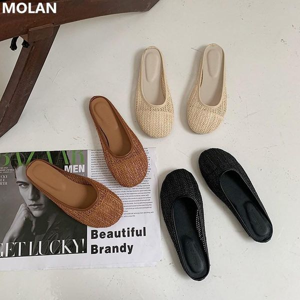 

size 35-40 2021 spring fashion cane flat slippers brand designer socofy korean shoes slip on loafers mules flip flops outside, Black