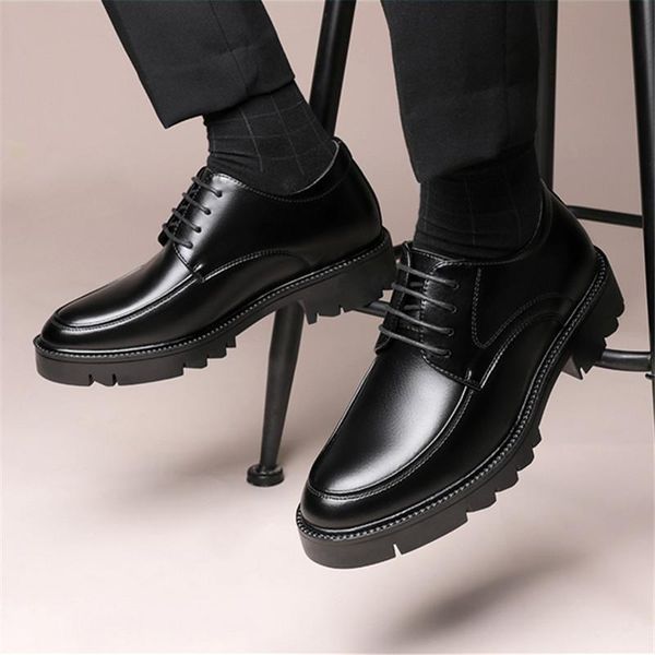

dress shoes business men oxford leather genuine increased 8/10cm elevator for formal in elegant black