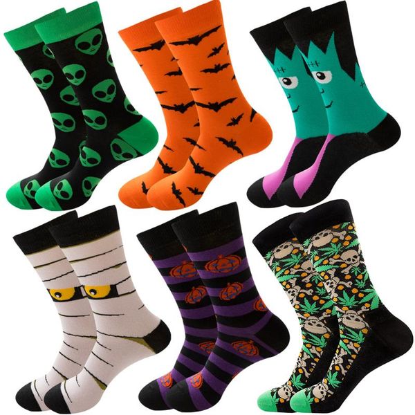 

socks & hosiery autumn and winter style kawaii harajuku halloween woman cotton skeleton alien pumpkin crew monster batsclown, Black;white