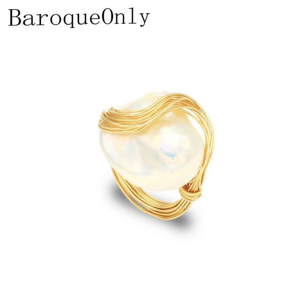 

cluster rings baroqueonlyhandmade natural freshwater white pearl big baroque beads wire wrapped fashion woman party jewelry, Golden;silver