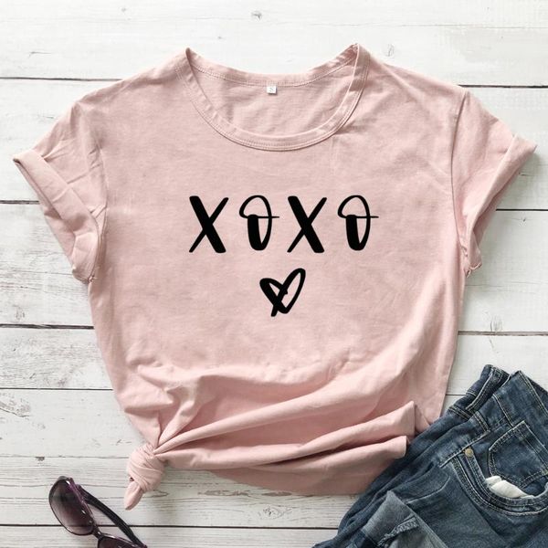 

women's t-shirt funny women valentine's day gift tshirt 90s couples grunge graphic tees drop tshirts xoxo heart print, White