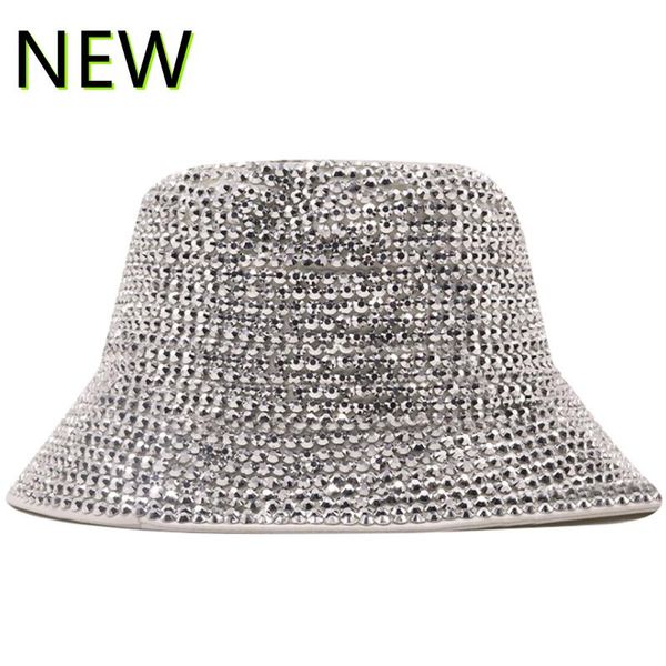 

wide brim hats rhinestone basin hat women handmade diamond-studded shiny bucket summer outdoor travel sun ladies fisherman, Blue;gray