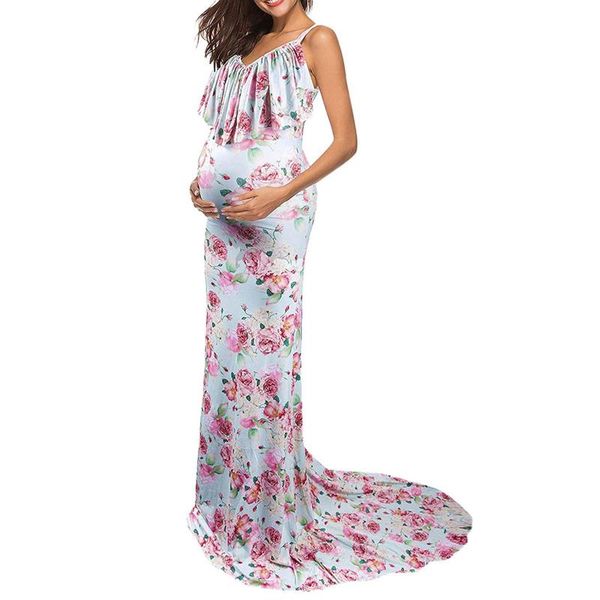 

maternity dresses pography pregnant women clothes printed v-neck sling flower pograph gown dress for, White