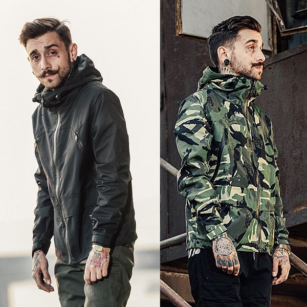 

Fashion Trench Coat Street Hooded Windbreaker Men's Brand Skateboard Camouflage Youth Casual Suit Student, Black