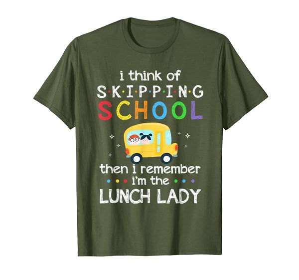 

i think of skipping school i remember i'm lunch lady t-shirt, White;black
