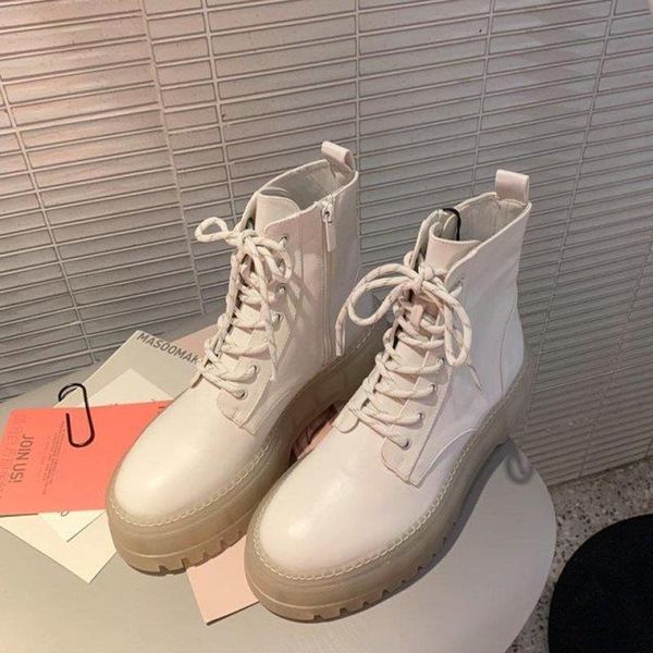 

ankle boots women lace up platform female autumn thick bottom shoes transparent zipper motorcycle 2021, Black