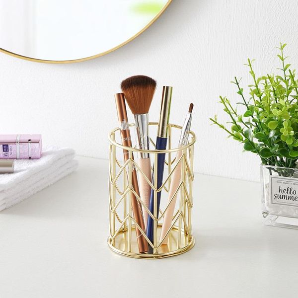 

storage boxes & bins home kitchen rose iron pen cylindrical cosmetics brush decoration metal eyeliner deskart accessories gold basket
