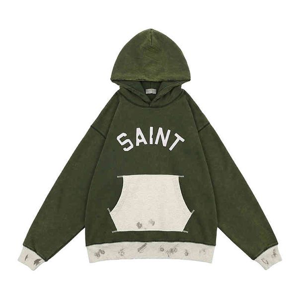 

men's t-shirts autumn winter fashion brand washed green pocket color matching plush hoodie gy13, White;black