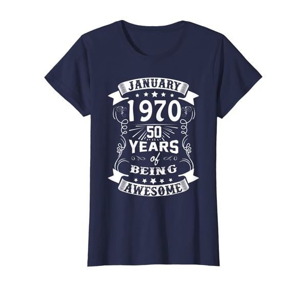 

womens born in january 1970 50 years of being awesome t-shirt, White;black