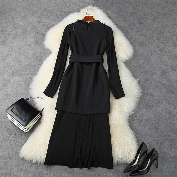 

runway designer autumn dress women's clothes elegant lady in office piece, Black;gray