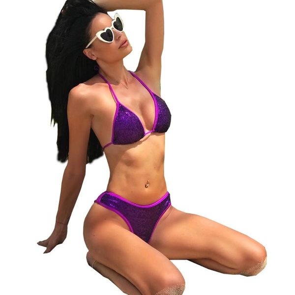 

women's swimwear women triangle bathing suit push-up padded bikini set swimsuit halter bra beachwear, White;black