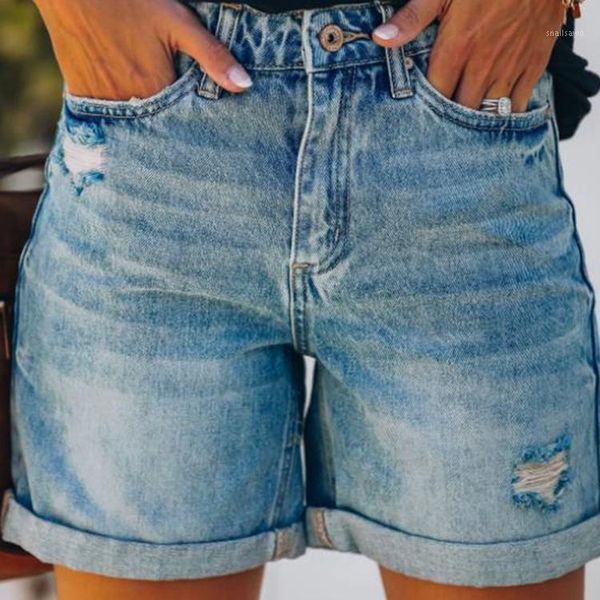 

women's jeans latest nice comfortable ripped hole washed curly denim shorts, Blue