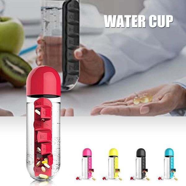

travel 7 day cup 2-in-1 water bottle 600ml with box organizer use k9store mugs