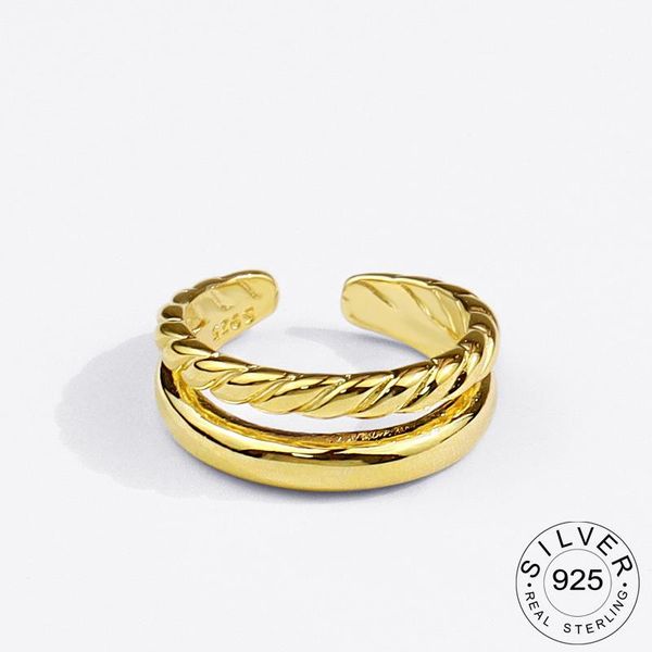 

sterling silver resizable opening rings for women double lines jewelry large adjustable antique anillos cluster, Golden;silver