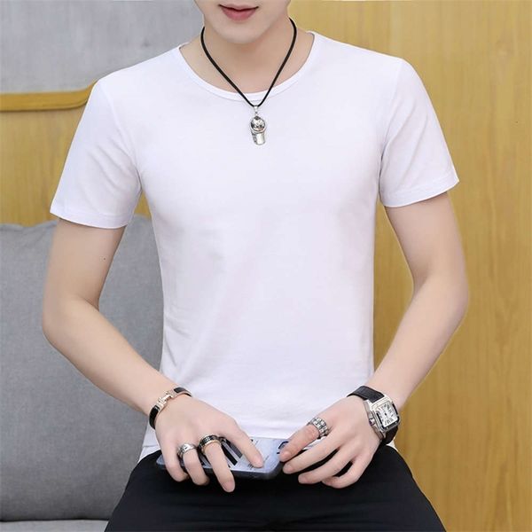 

men's t-shirts short t-shirt fashion brand solid color white dress trend summer slim half sleeve 8a4q, White;black