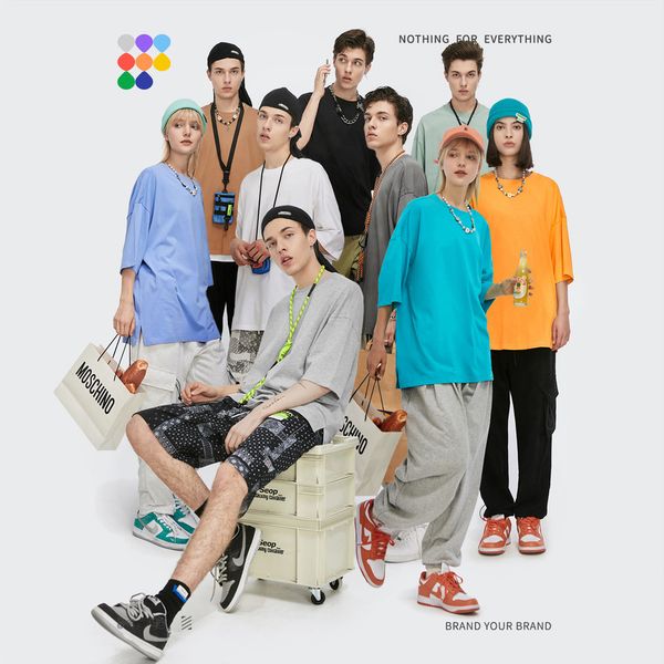 

inf menswear 190g cotton loose fit solid color split men's t-shirt 5 / 4 short sve, White;black