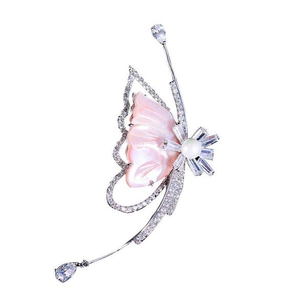 

pins, brooches creative kroean butterfly shell corasage brooch pin mirco cubic zircon suit hat accessories jewelry for women wholesale, Gray