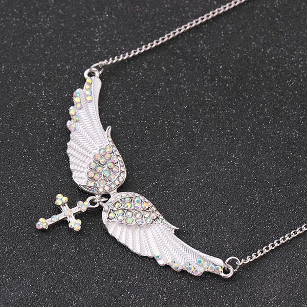 

pendant necklaces cross angel crystal long necklace women 2021 fashion european and american jewelry gift, Silver