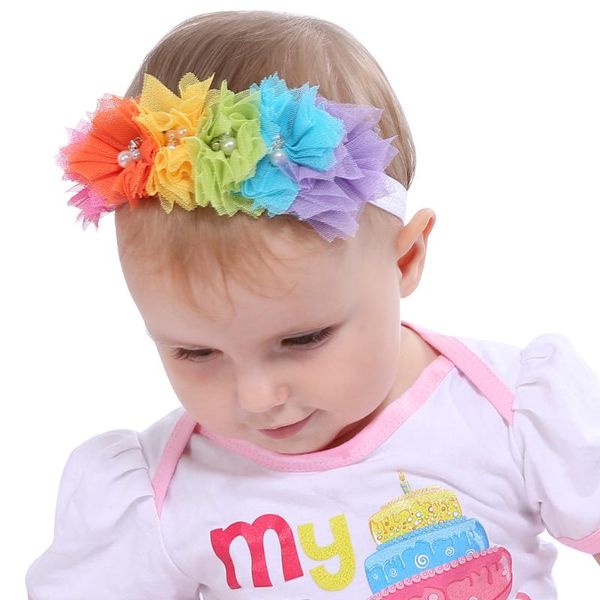 

hair accessories 4.5cm handmade chiffon pearl flower headband jewelry, Slivery;white