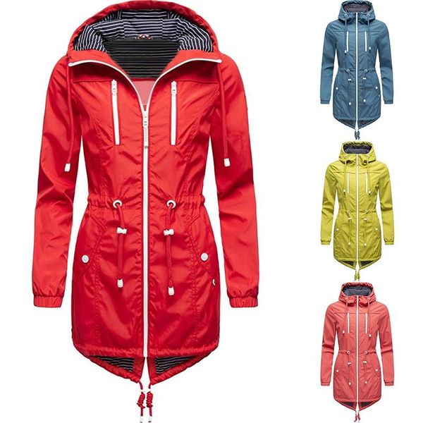 

women's jackets women thin hooded jacket drawstring zipper coat solid pocket windproof outdoor mountain climbing warm windbreaker, Black;brown