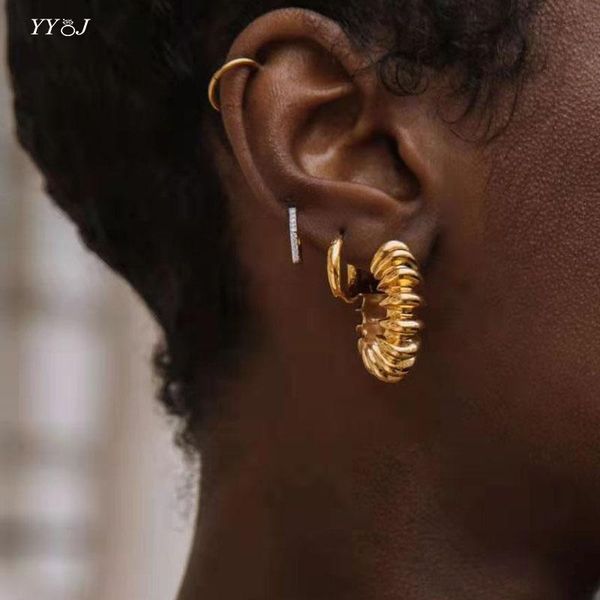 

hoop & huggie snail gold chunky earrings for women stainless steel wrinkled earring fashion cool liuxury designer jewelry, Golden;silver