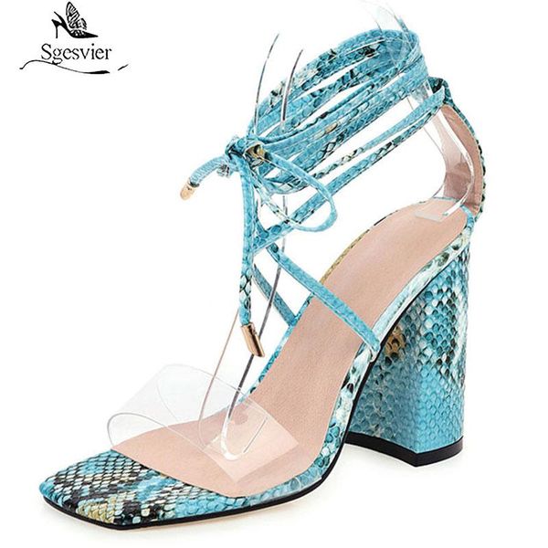 

sgesvier plus size 34-48 women sandals summer shoes thick high heels gladiator snake printed ladies, Black