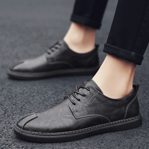 

dress shoes genuine leather men outdoor fashion oxford man lace up breathable sneakers british style flats autumn casual dnfe, Black