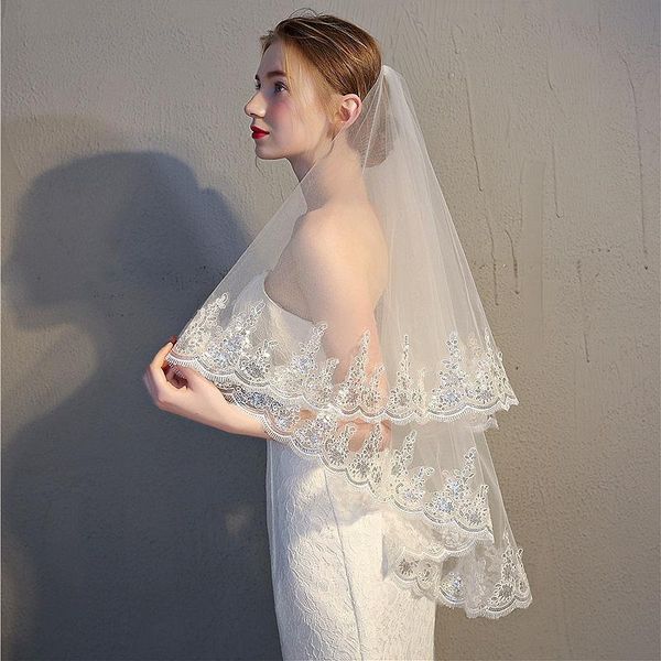 

bridal veils european style wedding soft mesh lace edge veil with comb accessories bride, Black