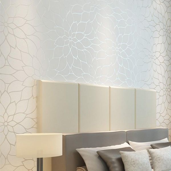 

wallpapers 10m non woven wallpaper 3d white lotus bedroom living room dining tv background wall simple roll