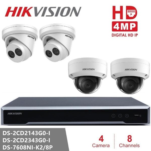 

cameras hikvision cctv system nvr ds-7608ni-k2/8p & camera ds-2cd2343g0-i ds-2cd2143g0-i 4mp dome ip security night version h26