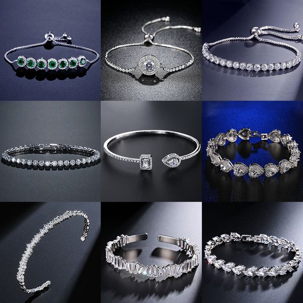 

2021 new fashion luxury 925 sterling silver tennis womens bracelets bangle for women christmas gift jewelry wholesale, Golden;silver