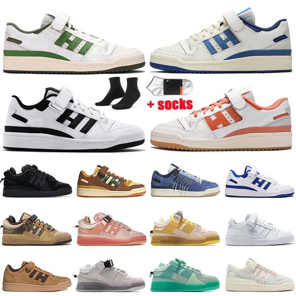 

bad bunny x forum low women mens designer casual shoes white grey buckle brown wheat back to school pink easter egg og bright blue flat trai, Black