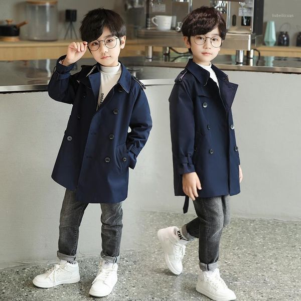 

jackets boy's autumn jacket overcoat 2021 british style children's casual solid trench coat teenager kids long outerwear clothes1, Blue;gray