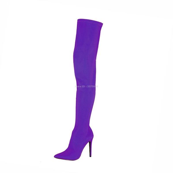 

boots 2021 winter thigh over the knee zipper colorful customized pointed toe large size skinny stretch, Black