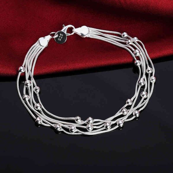 

925 sterling silver bracelets snake chain round beads for women retro wedding party wild christmas gifts fashion jewelry, Golden;silver