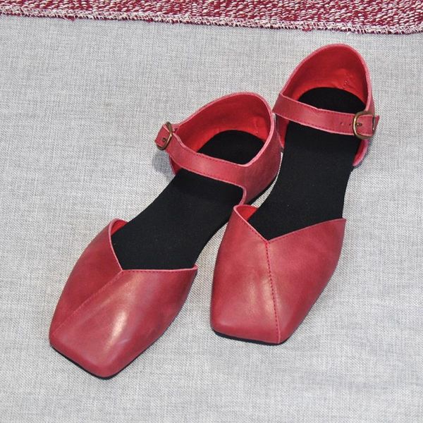 

girl is literary restoring ancient ways sandals flat baotou hollow lag joker bag leather cool slippers with foreign trade, Black