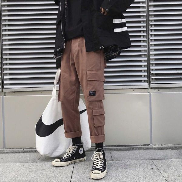 

women's pants & capris hip hop fashion cargo loose straight bf casual wide leg multi-pockets, Black;white