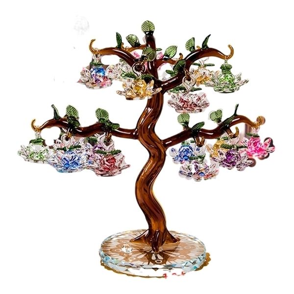 Requintado Crystal Lotus Tree Ornament Fengshui Figurines Miniatura Decorações Home Crafts presentes 211108