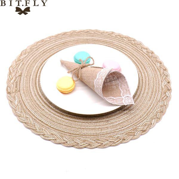 

4pcs 38cm round weave placemat pad pp table mat heat resistant bowls coffee cups coaster tableware mat for kitchen party ply