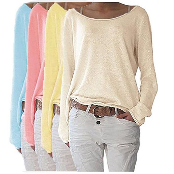 

women's t-shirt spring summer solid female casual o neck long sleeve women loose cotton tee shirt for clothing 2021, White