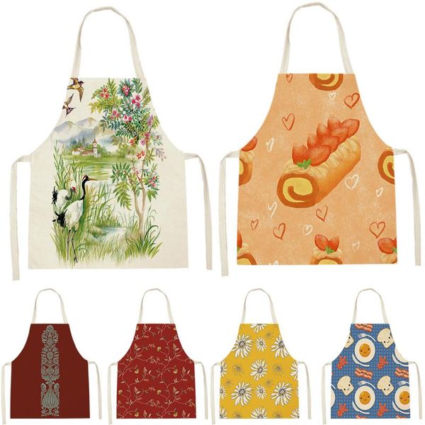 

aprons patterned plant and animal printed linen sleeveless apron children household men women kitchen cleaning tools