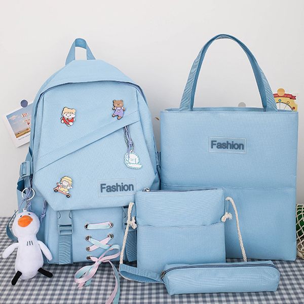 Neue 2021 Rosa Wasserdichte Rucksack Vier Set Mädchen Schule Taschen Koreanische Rucksack