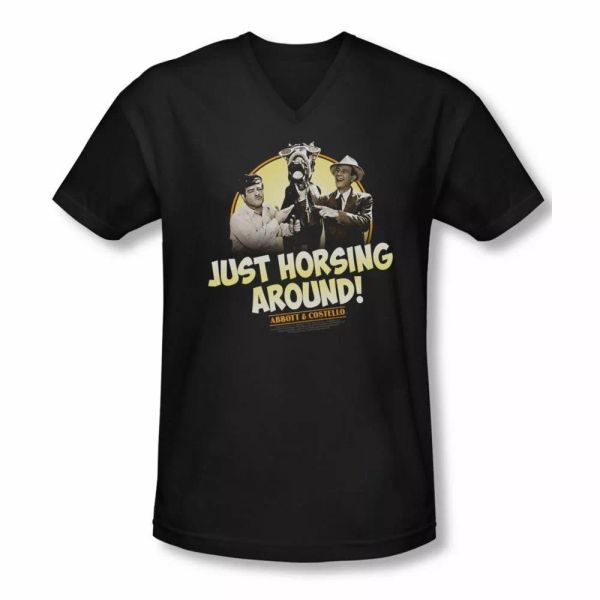 

abbott & costello horsing around v neck t-shirt sizes- s-2x new, White;black