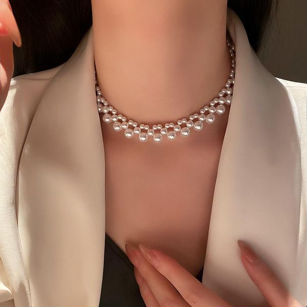 

chains south korea east gate fashion simple personality tide choker flow pearl necklace web celebrity temperament design sense of women, Silver