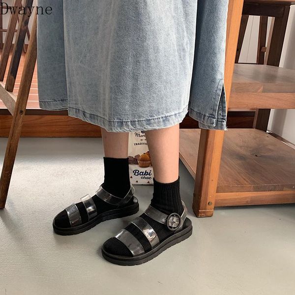 

female flat bottom korean fashion wild fairy wind crystal roman sandals tide, Black