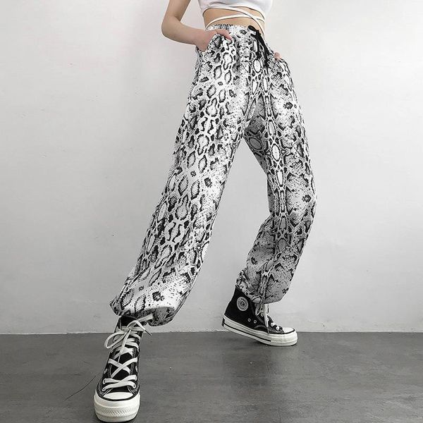 

autumn women sweatpants snake pattern printed joggers casual drawstring pocket latin dance trousers pants, Black;white
