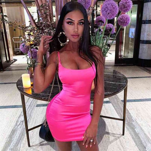 

omsj dresses woman party night summer neon green clubwear ,stretch satin mini low cut backless bodycon 210517, Black;gray