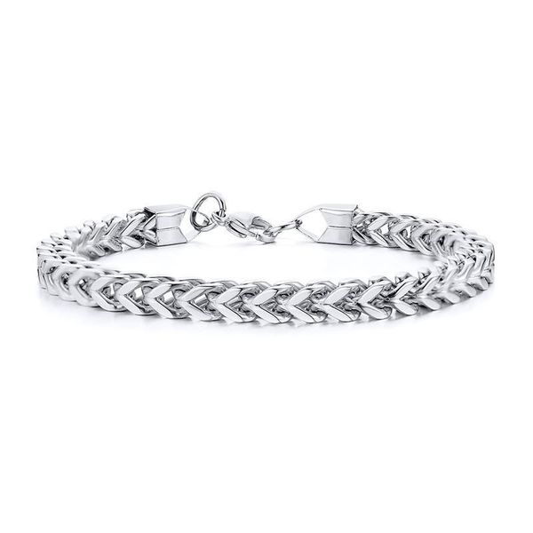 

link, chain men's foxtail bracelet in silver tone stainless steel braslet with lobster clasp men jewelry 8.26" length, Black