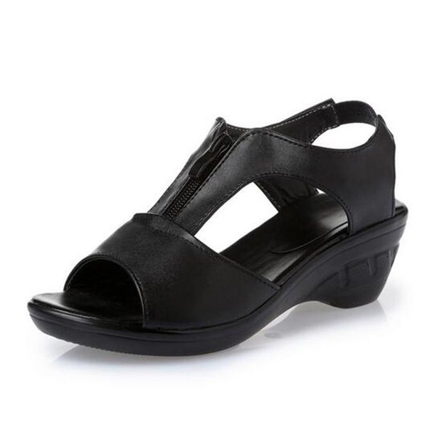 

dress shoes 2021 summer light comfort wedge heel shoe women sandals with mom casual large size genuine leather, Black