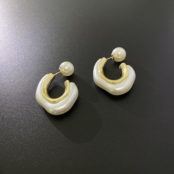 

stud korean irregular curved baroque pearl earrings female cold wind simple vintage temperament c-shaped jewelry gift, Golden;silver